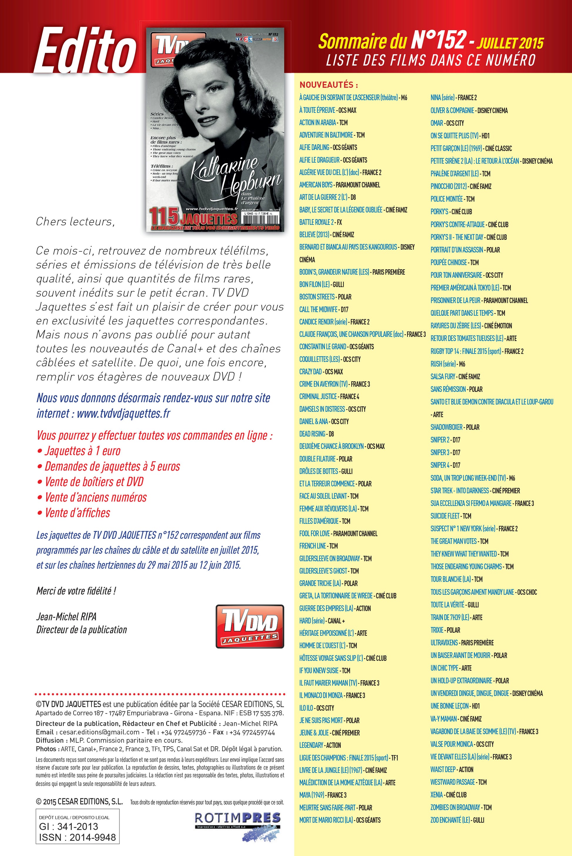 TV DVD JAQUETTE N°152