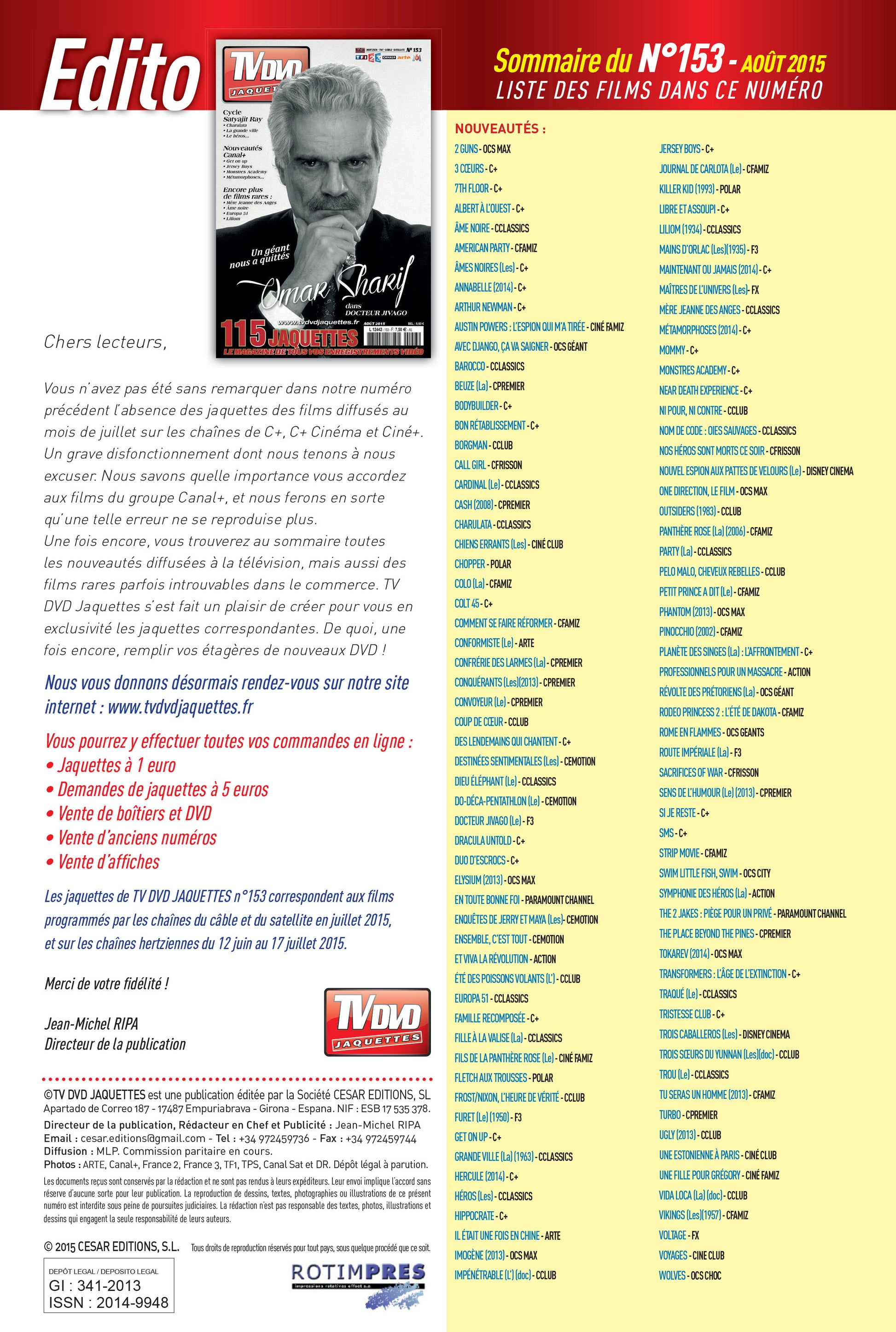 TV DVD JAQUETTE N°153