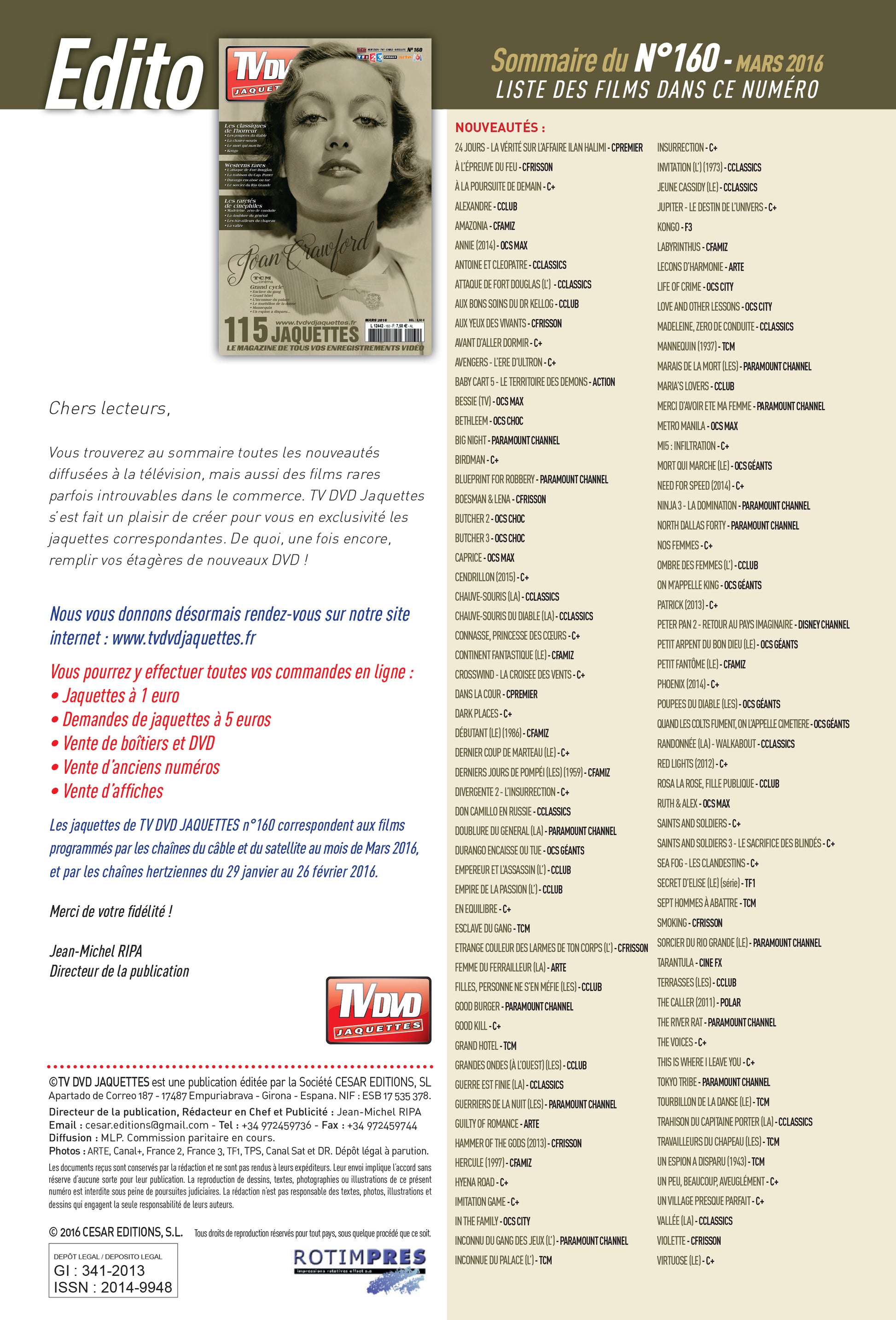 TV DVD JAQUETTE N°160