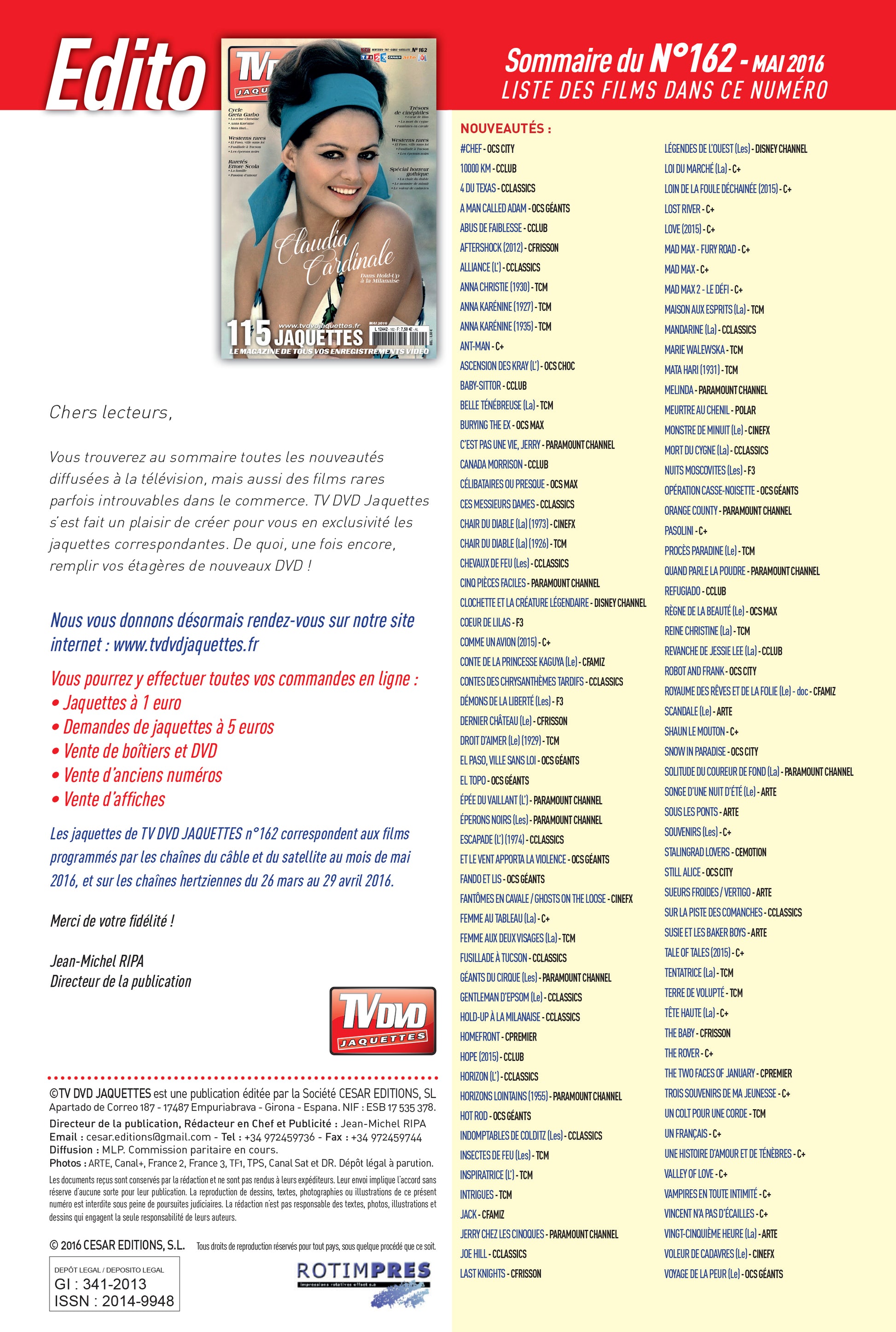 TV DVD JAQUETTE N°162