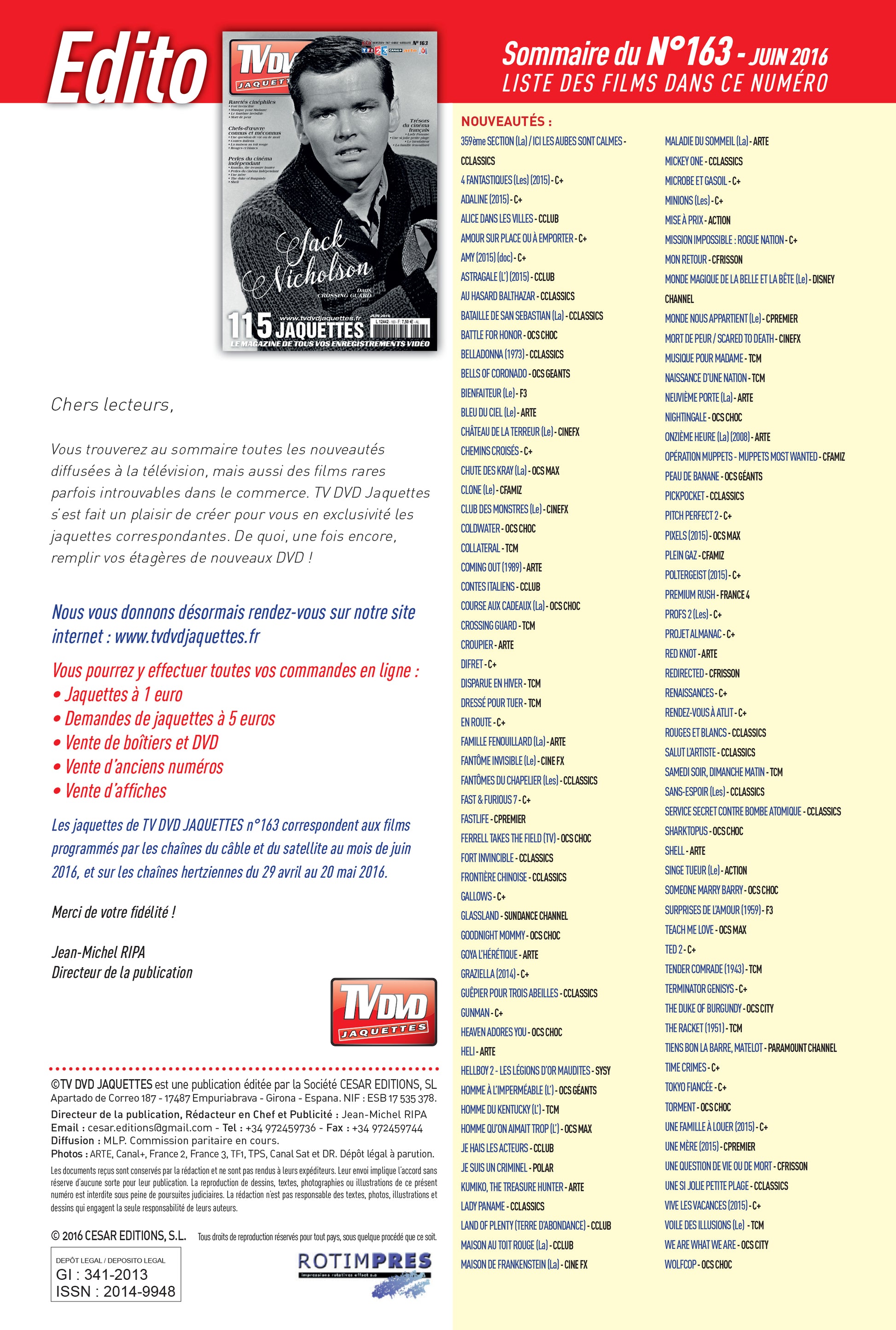 TV DVD JAQUETTE N°163