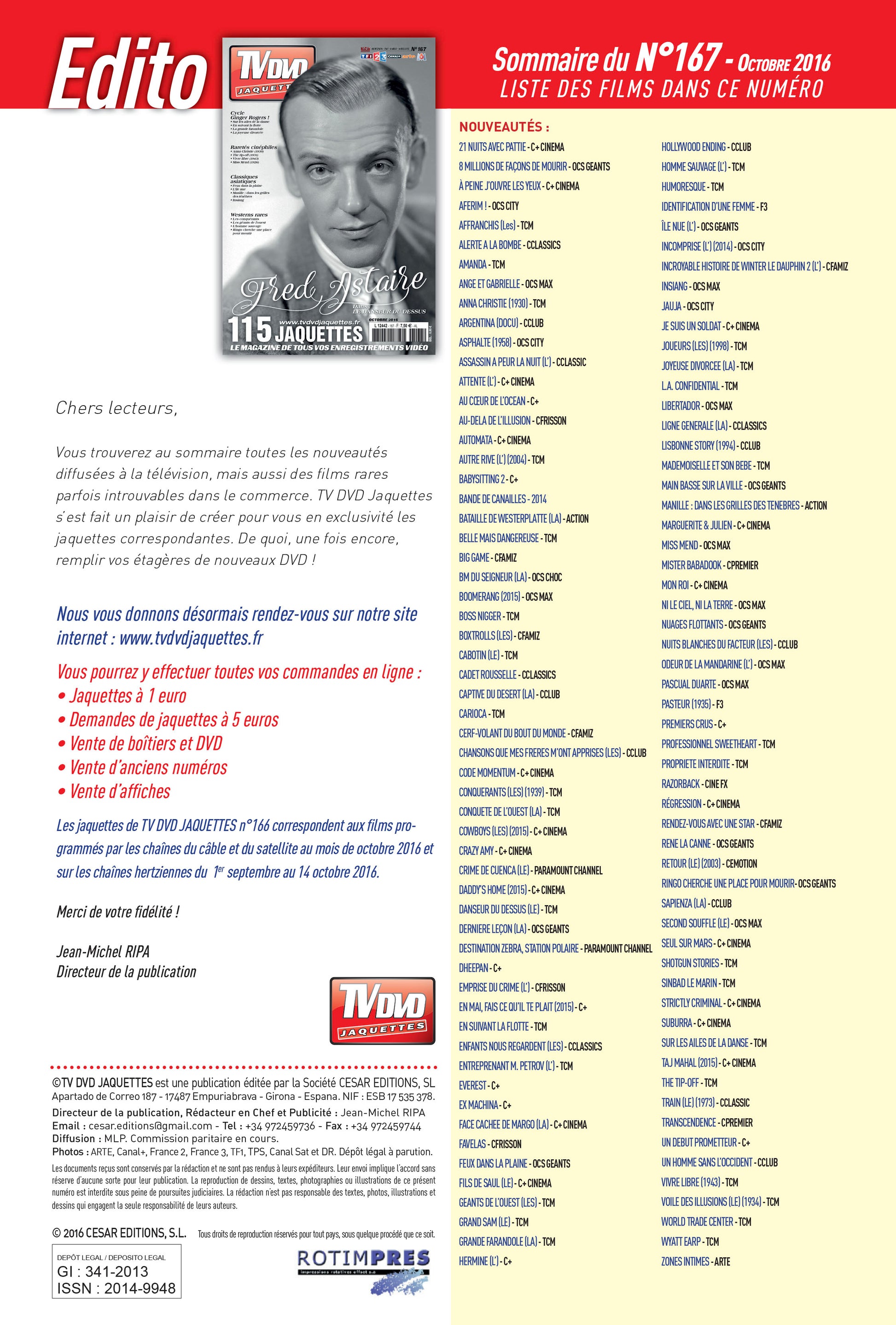 TV DVD JAQUETTE N°167