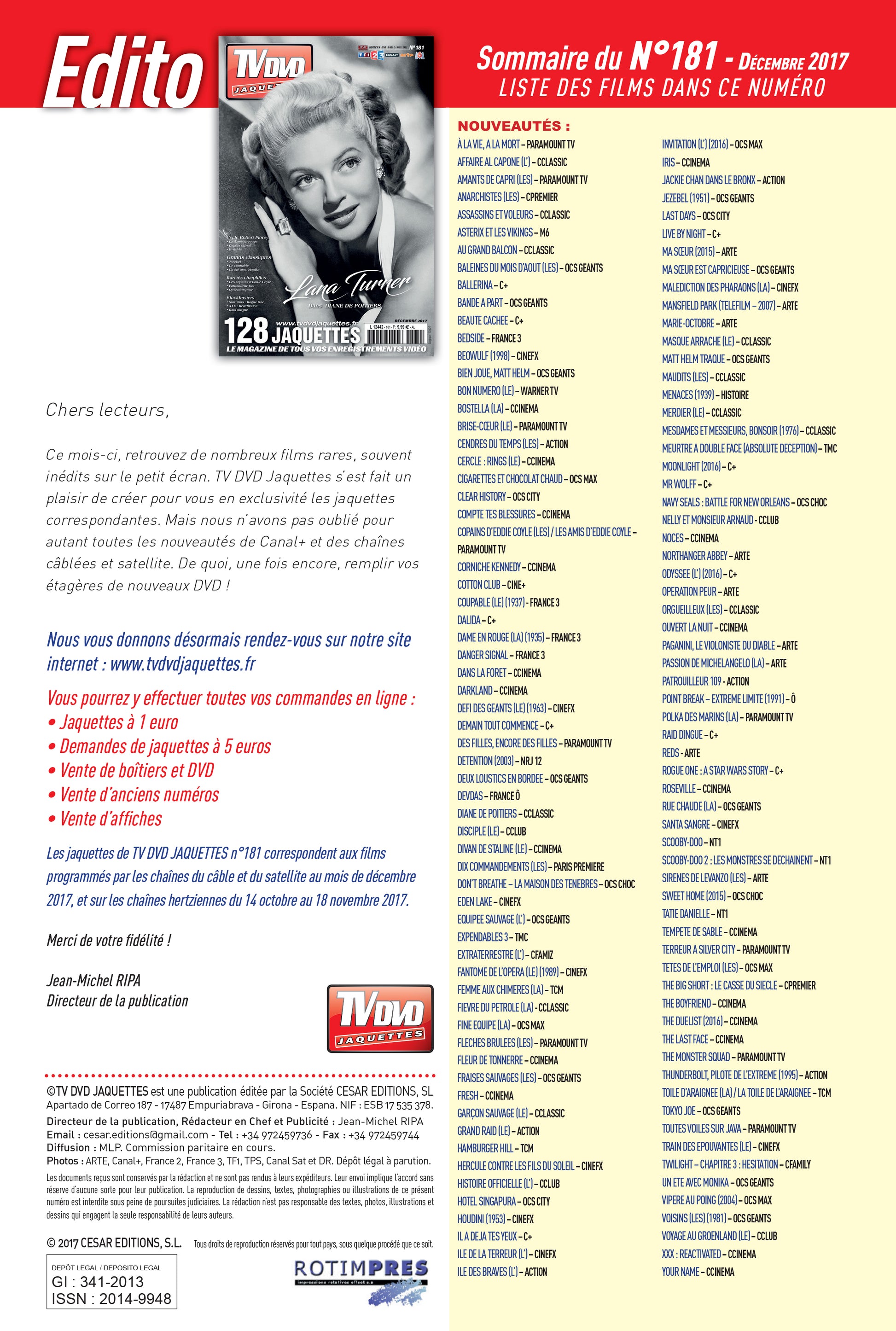 TV DVD JAQUETTE N°181