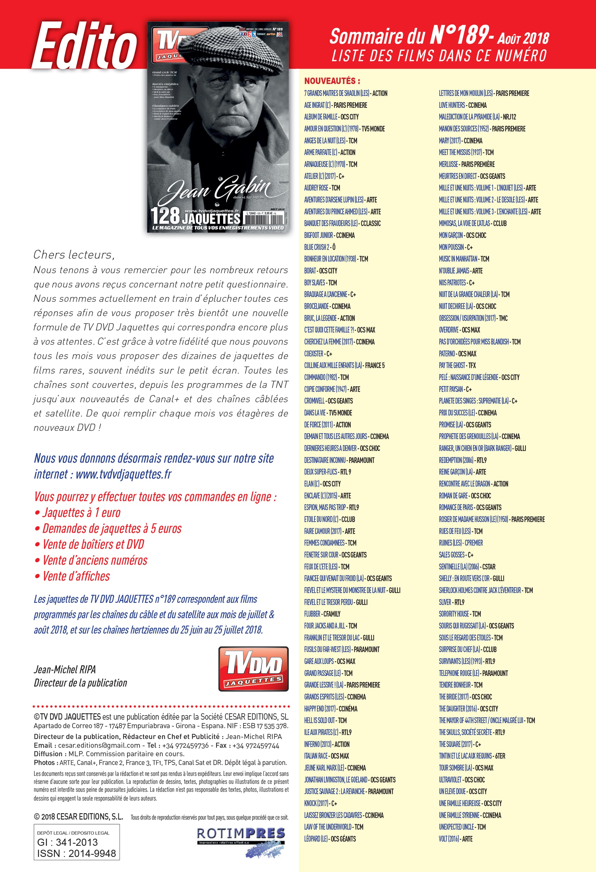 TV DVD JAQUETTE N°189