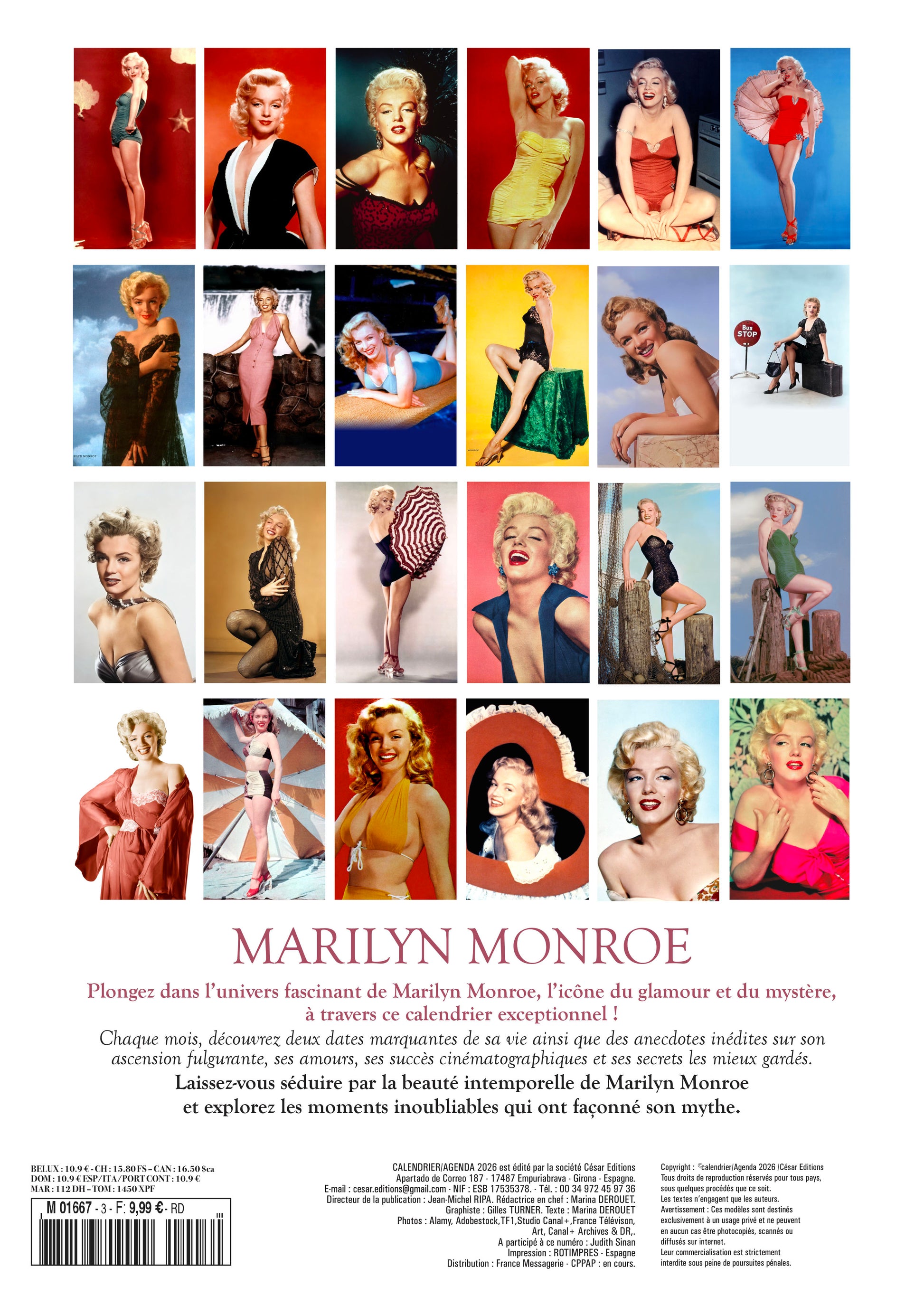 Calendrier 2026 : Marilyn Monroe