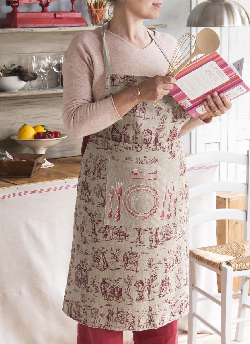 Tablier en lin toile de Jouy