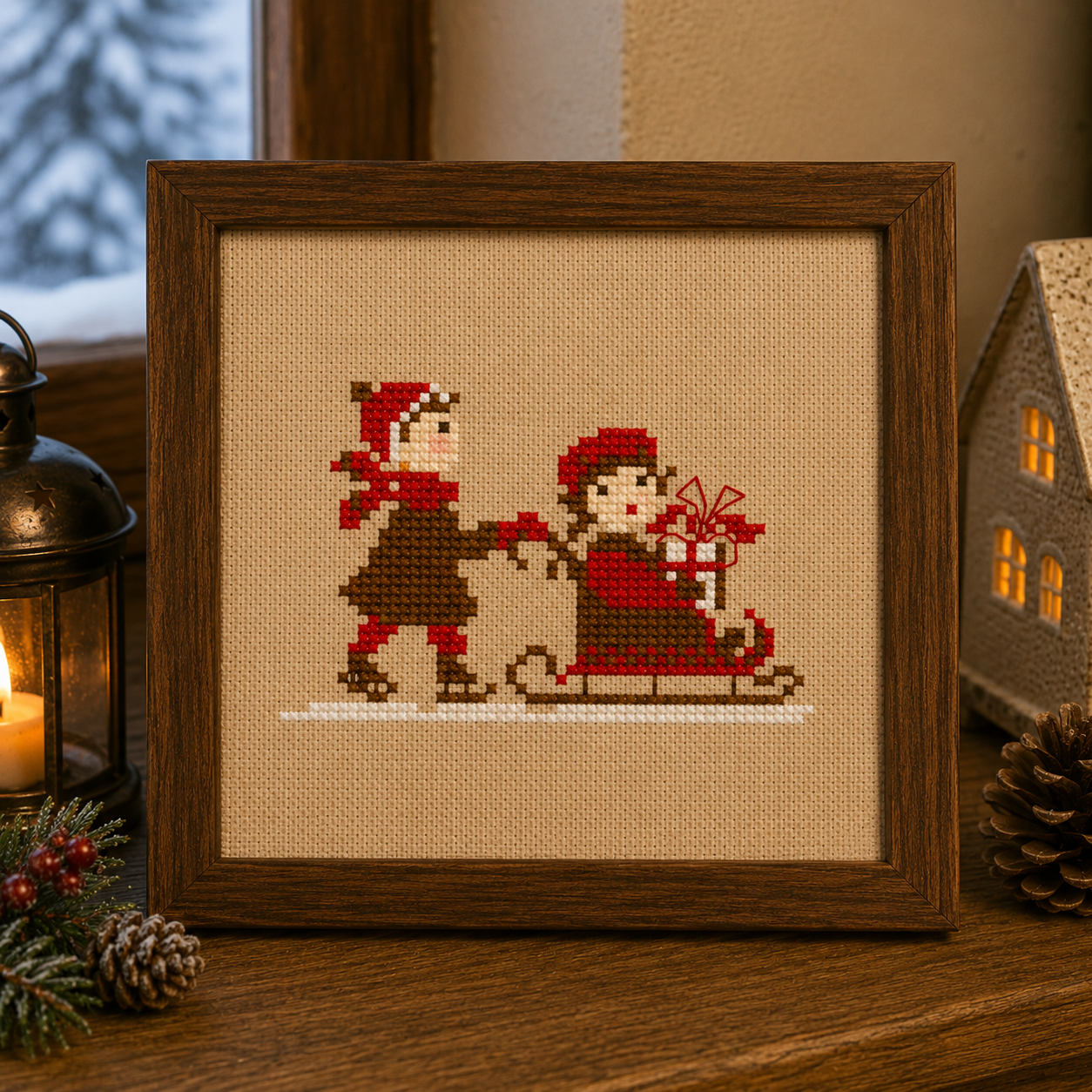 Kit luge (toile Aïda, fils et aiguille inclus)