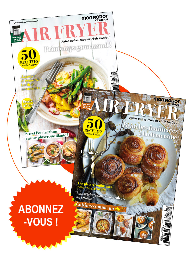 Abonnez-vous à Mon Robot Ce Héros spécial Air Fryer : 50 recettes inédites par numéro, livrées chez vous. Disponible en France, Europe et reste du monde.
