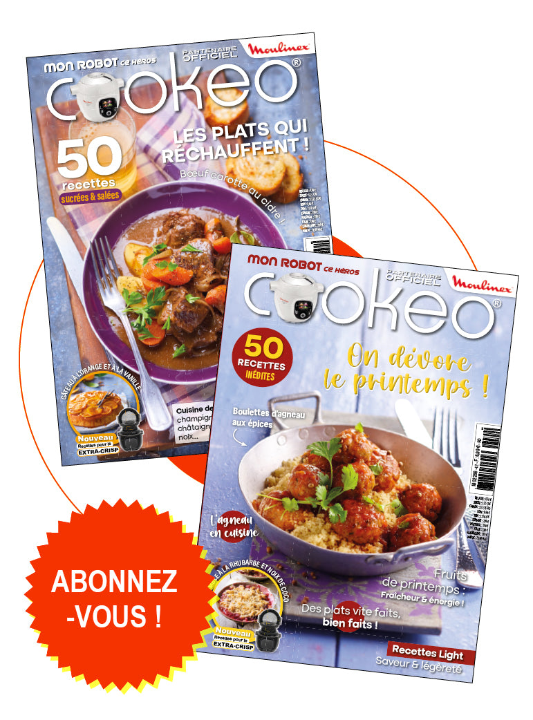 Abonnez-vous à MON ROBOT CE HÉROS spécial Cookeo : 50 recettes inédites par numéro pour cuisiner vite, bien et bon avec votre multicuiseur. Livraison chez vous.