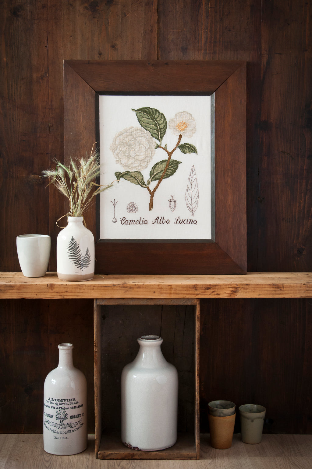 Mook point de croix : études botaniques à broder par Monique Bonin, Véronique Enginger, Lilli Violette et Marie-Thérèse Saint-Aubin — fleurs, plantes et motifs naturalistes.