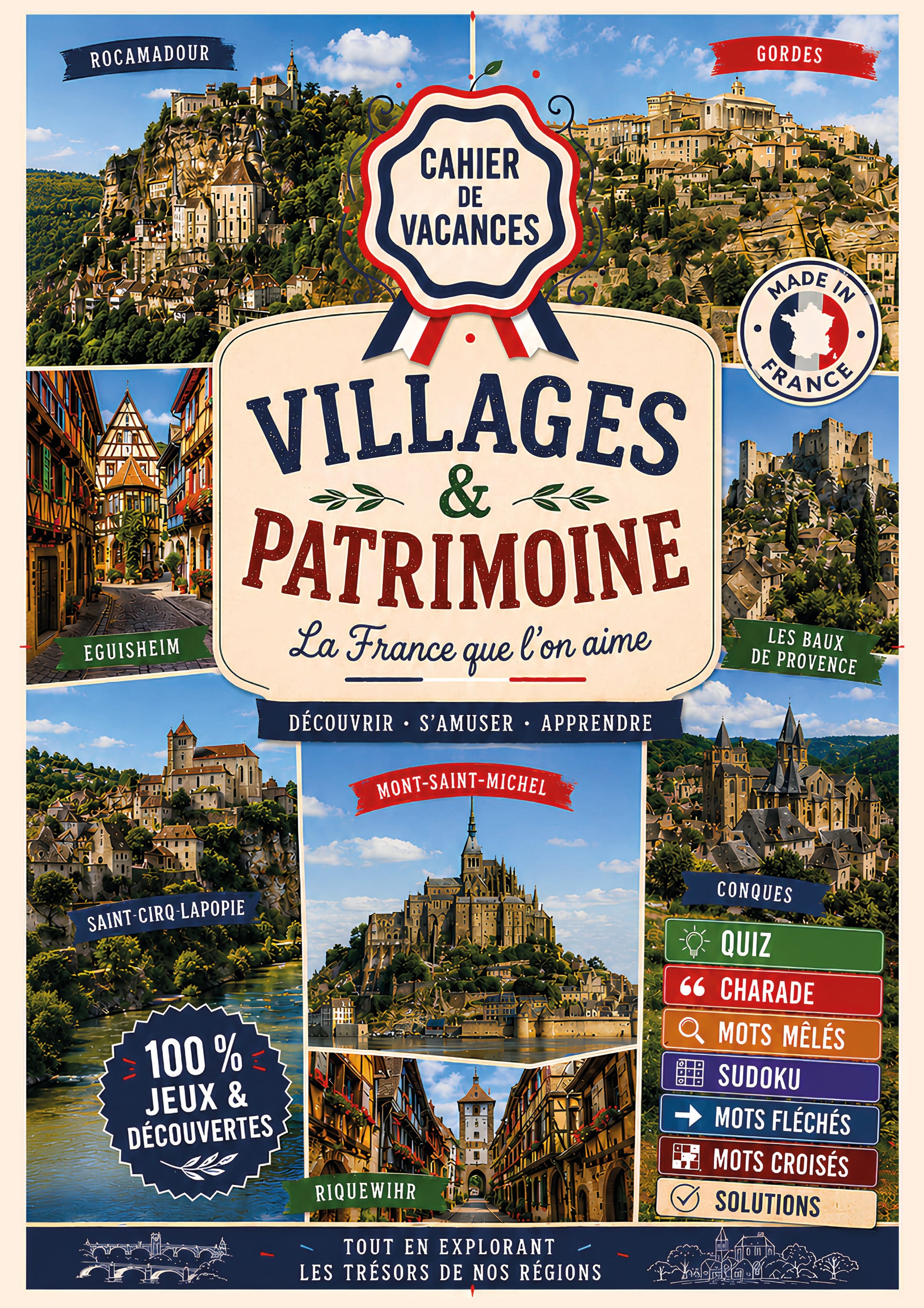 Cahier de Vacances Patrimoine N°1 : 8 beaux villages de France, portrait de Stéphane Bern, jeux et saveurs du terroir.