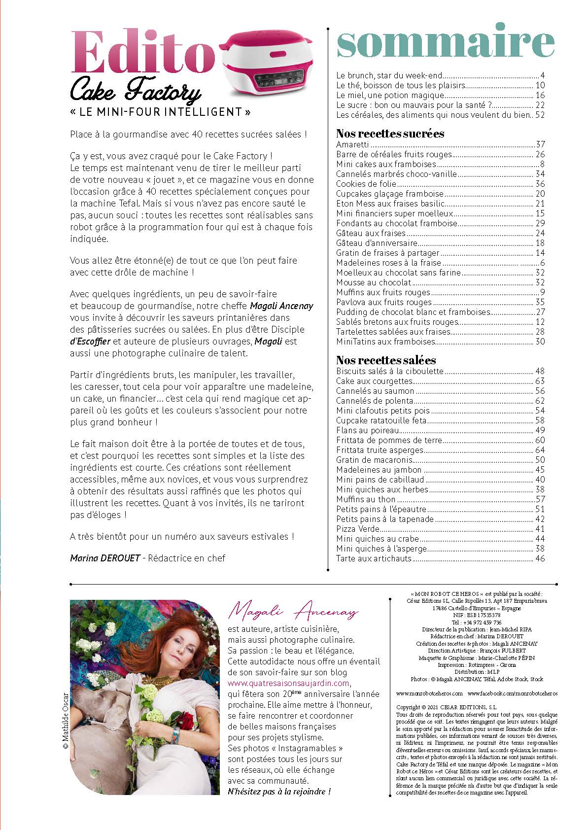 Cake Factory N°01 : 40 recettes de printemps sucrées et salées spécialement conçues pour le mini-four Tefal. Réalisables aussi au four traditionnel. Par la cheffe Magali Ancenay