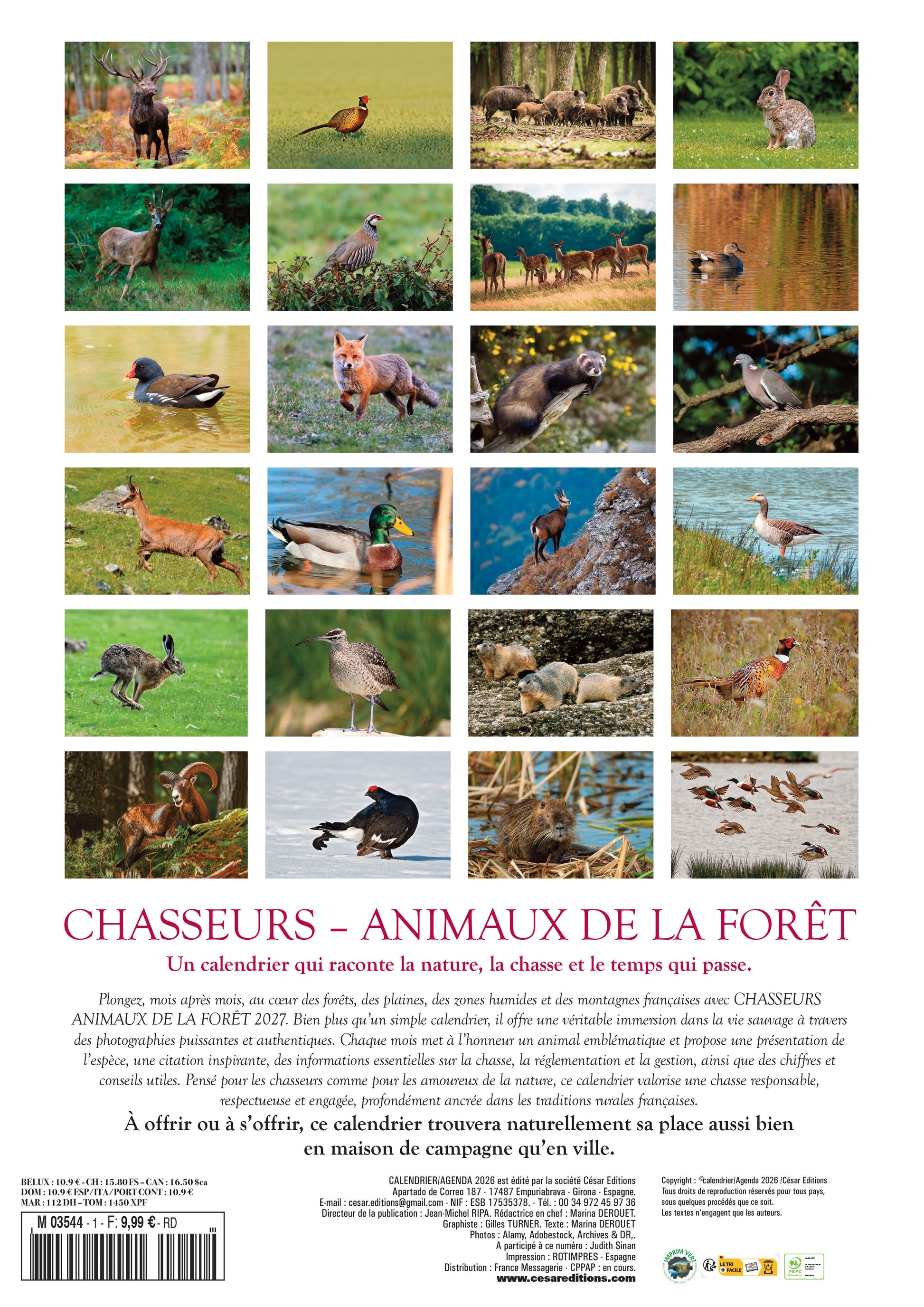 Découvrez le Calendrier 2027 Chasseurs : cerfs, sangliers, chevreuils et faune sauvage au fil des saisons. Pour les amoureux de la nature et du monde de la chasse.