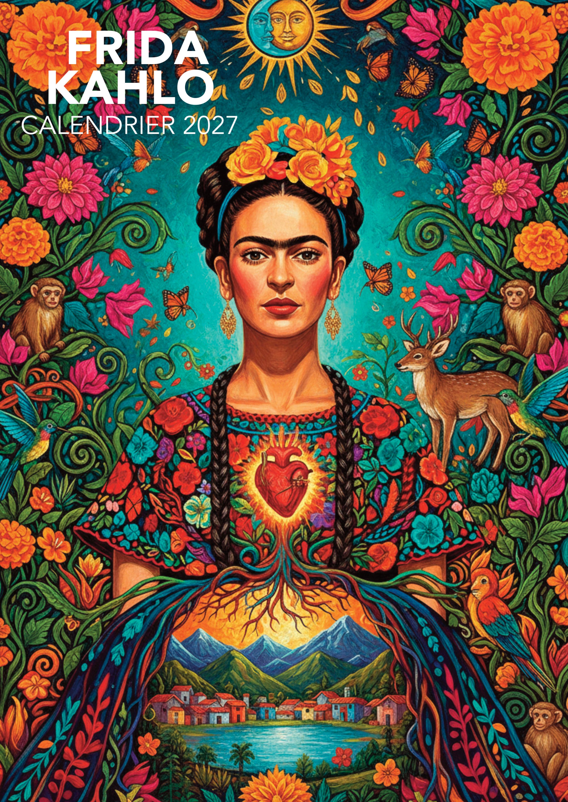 Découvrez le Calendrier 2027 Frida Kahlo : 12 mois de couleurs, fleurs et symboles mexicains. Une invitation à l’audace et à la créativité. Livraison rapide.