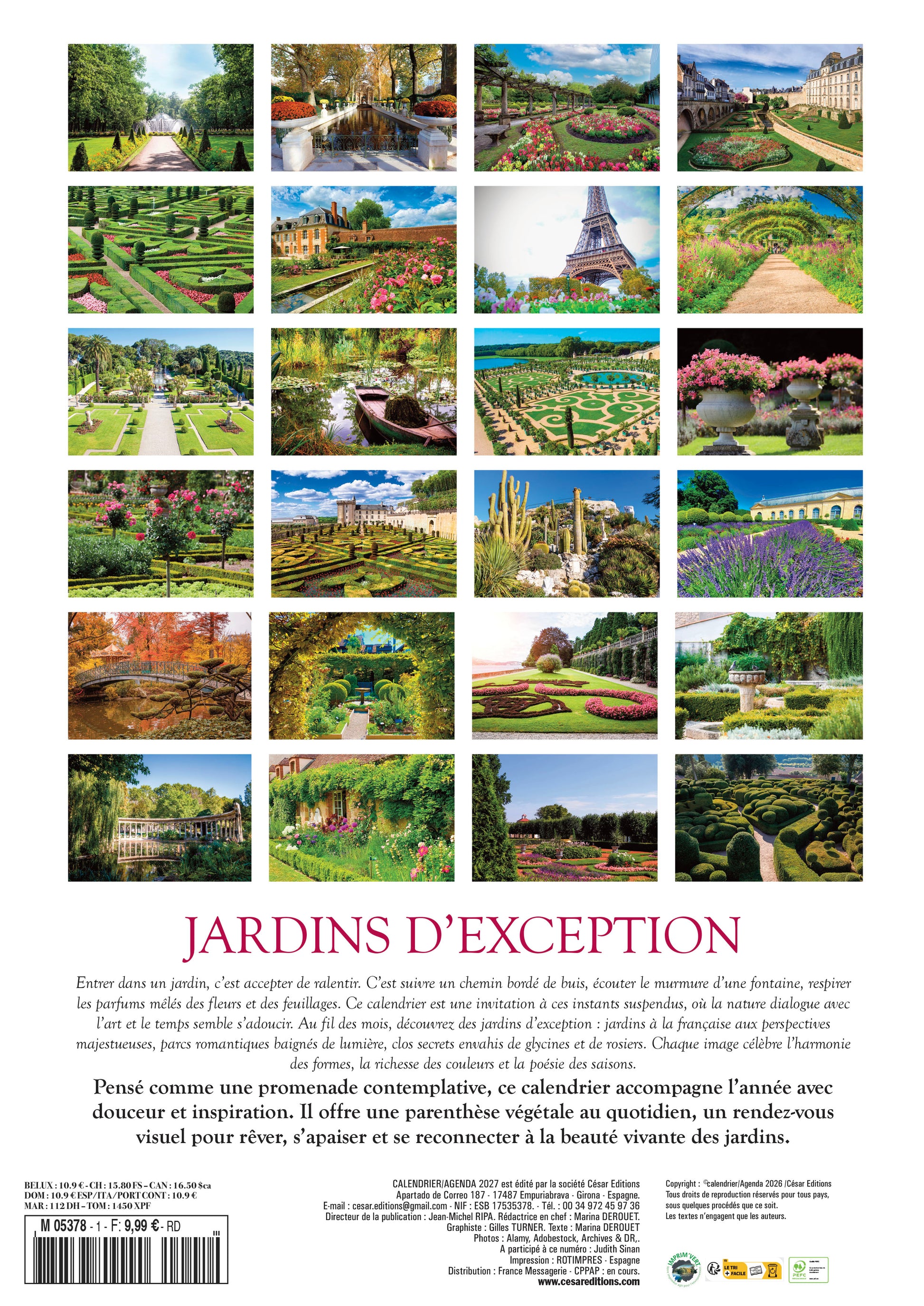 Découvrez le Calendrier 2027 Jardins d’Exception : 12 mois de floraisons, bassins et paysages verdoyants. Pour les amoureux de la nature et des jardins remarquables.