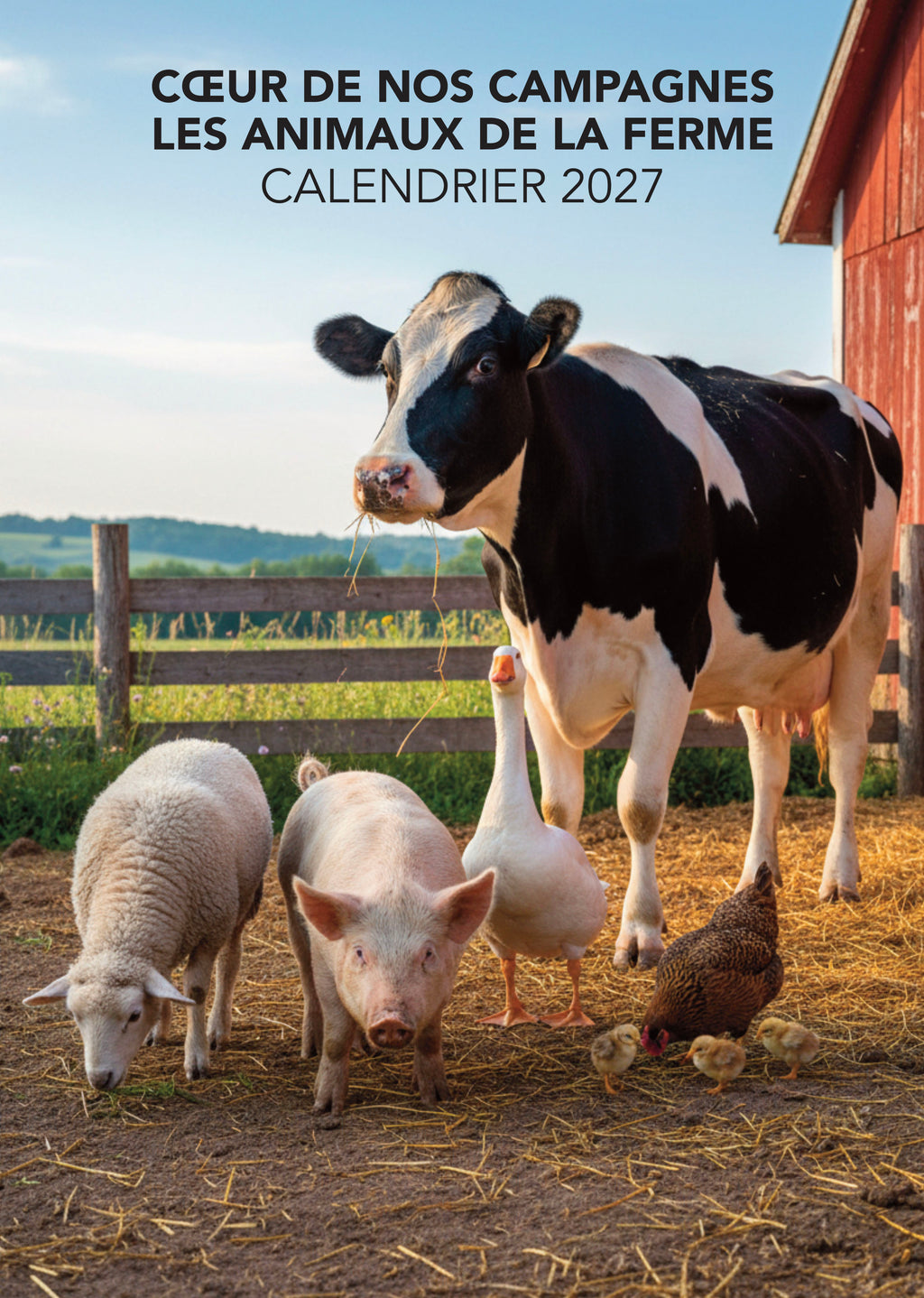 Découvrez le Calendrier 2027 Les Animaux de la Ferme : 12 mois de vie rurale, vaches, moutons, poules et paysages champêtres. Un calendrier plein de charme et d’authenticité.