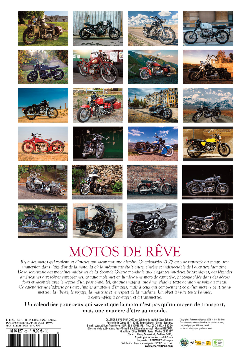 Découvrez le Calendrier 2027 Motos Vintage : 24 illustrations de motos iconiques, café racers, choppers et roadsters. Le cadeau idéal pour les passionnés de deux-roues.