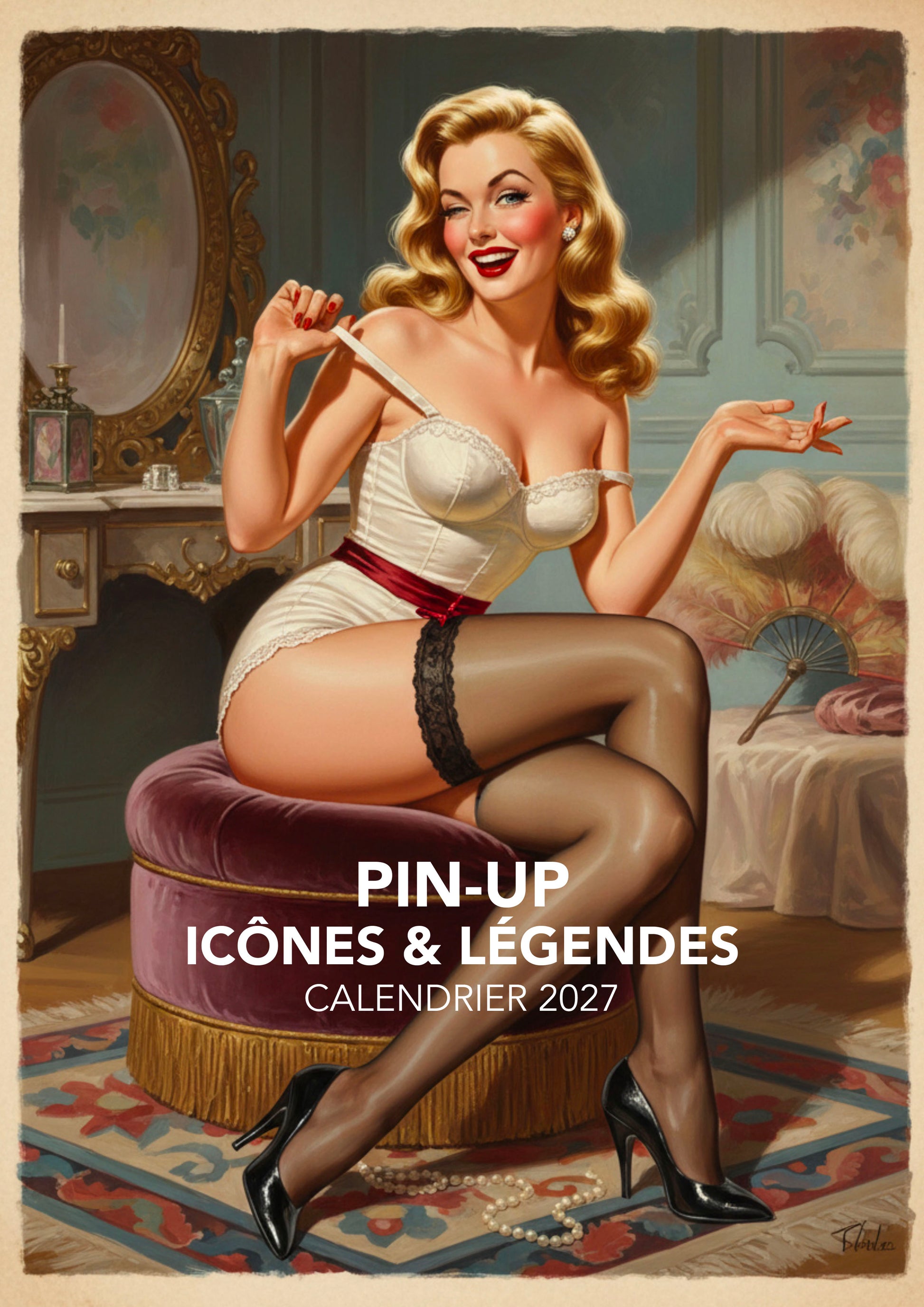 Calendrier 2027 Pin-Up : 12 icônes du glamour vintage, de Betty Grable à Bettie Page. Un voyage à travers l’histoire du charme et de la féminité. 9,99 €.