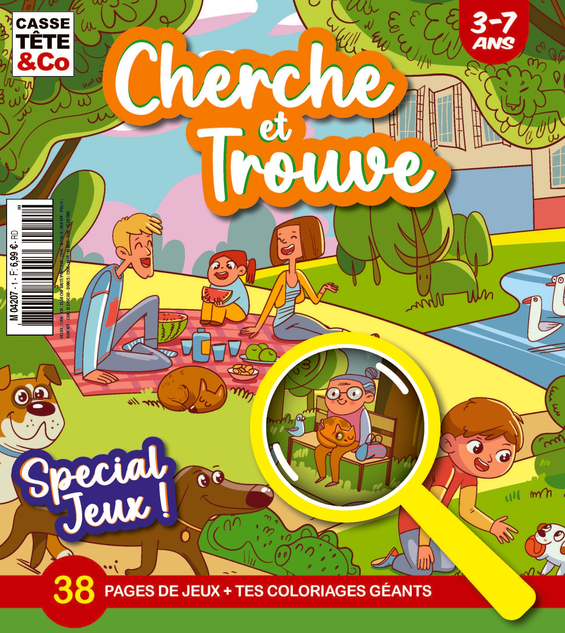 Magazine enfant avec des jeux de cherche et trouve, des défis d'observation et des coloriages. Idéal pour les voyages et les moments de détente.