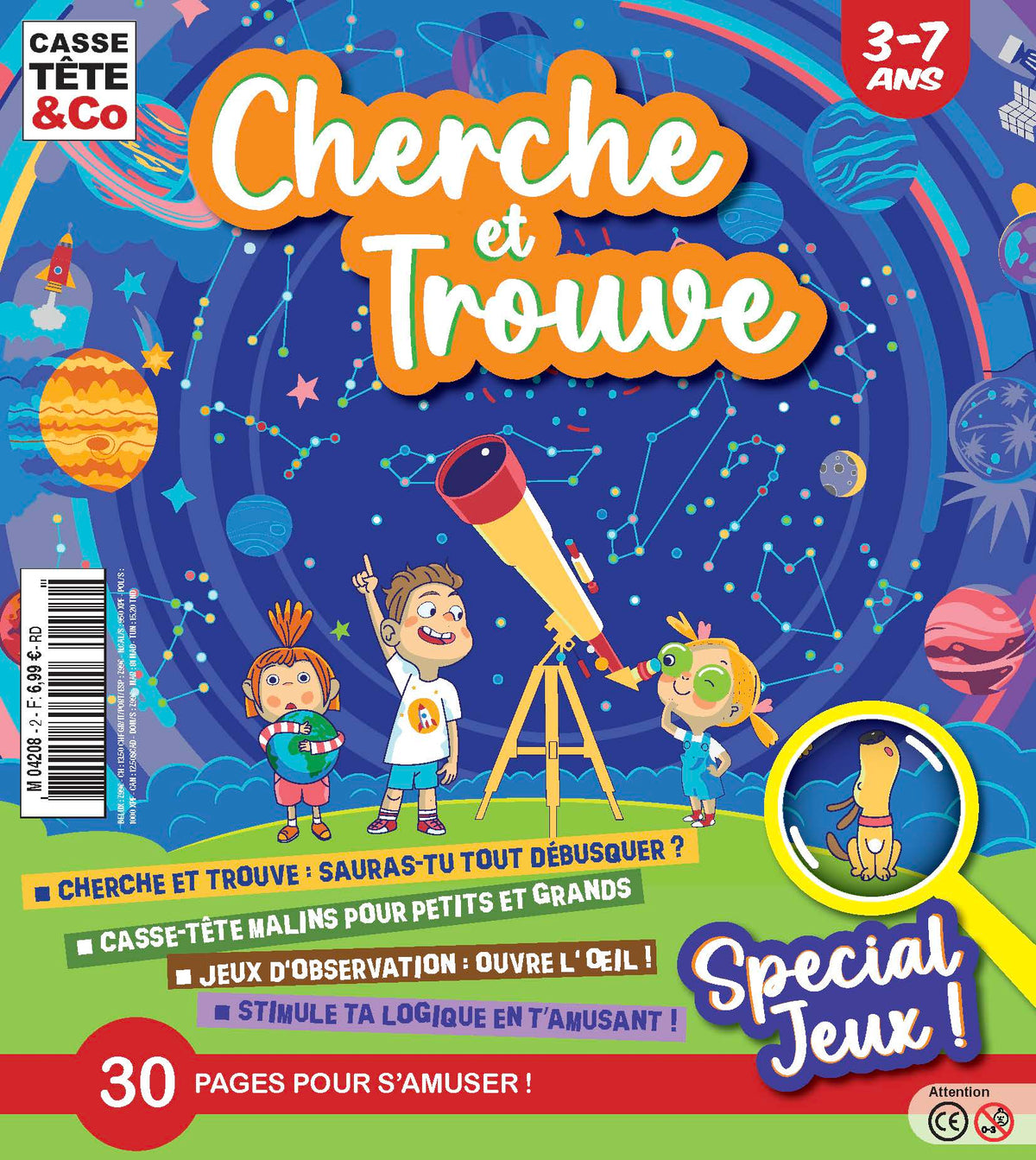 Casse-Tête & Co Je cherche, je trouve N°2 : scènes pleines de surprises, défis d’observation et grands coloriages pour les 3-7 ans. 6,99 €.
