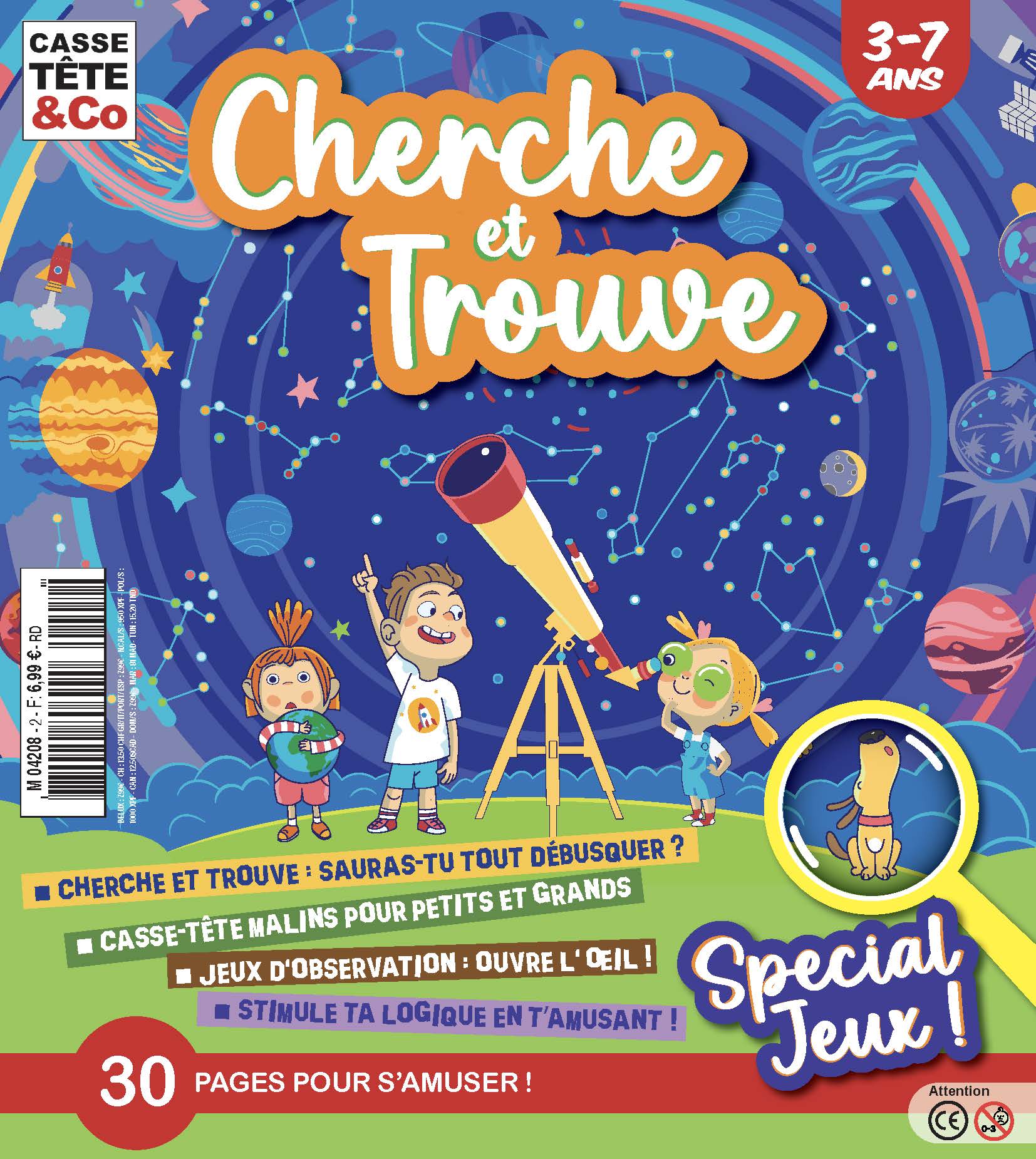 Casse-Tête & Co Je cherche, je trouve N°2 : scènes pleines de surprises, défis d’observation et grands coloriages pour les 3-7 ans. 6,99 €.