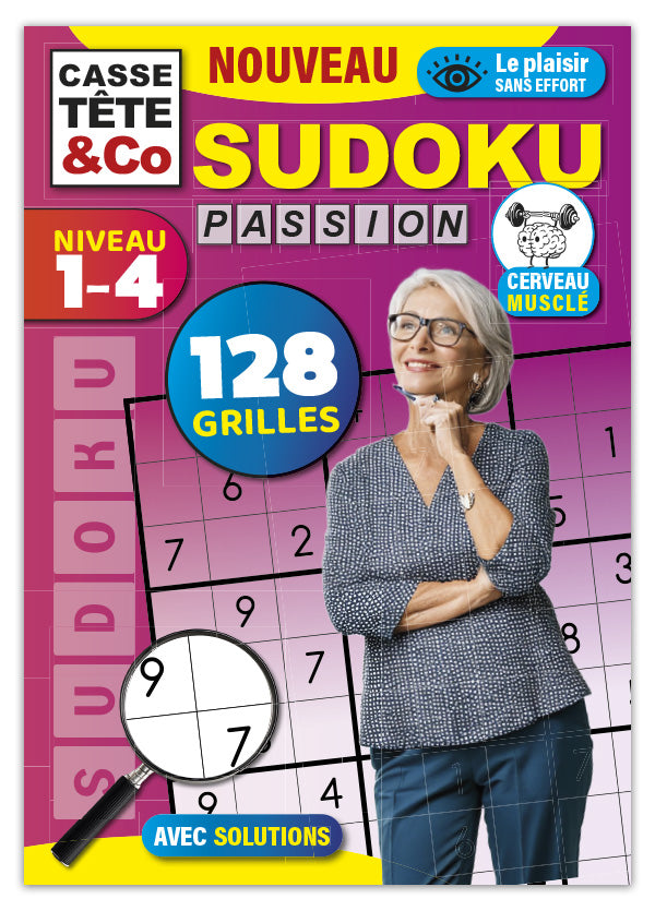 Magazine Sudoku pour tous les niveaux : grilles de 1 à 4 avec solutions. Entraînez votre logique et votre concentration à votre rythme.