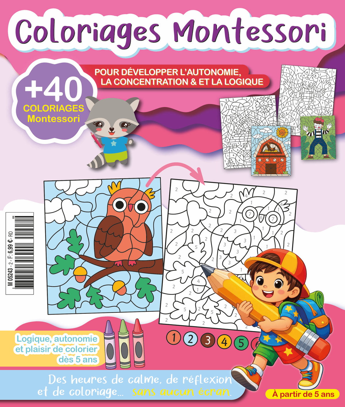 Découvrez Coloriage Montessori N°2 : coloriages par chiffres, lettres et couleurs, additions et soustractions adaptées. Une activité calme et créative sans écran, inspirée Montessori.