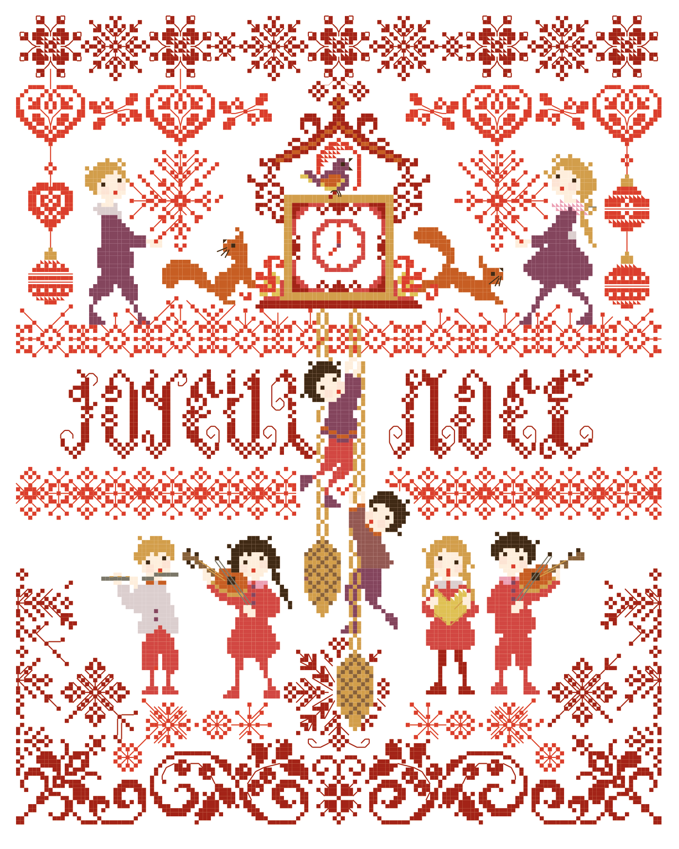 Grille point de croix Noël : enfant à la fenêtre, scène hivernale. 149x199 pts. Broderie poétique signée Perrette Samouïloff.