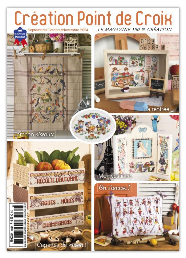 Découvrez le numéro 108 du magazine de broderie : motifs de rentrée, animaux, automne et projets point de croix pour enfants et décoration intérieure.