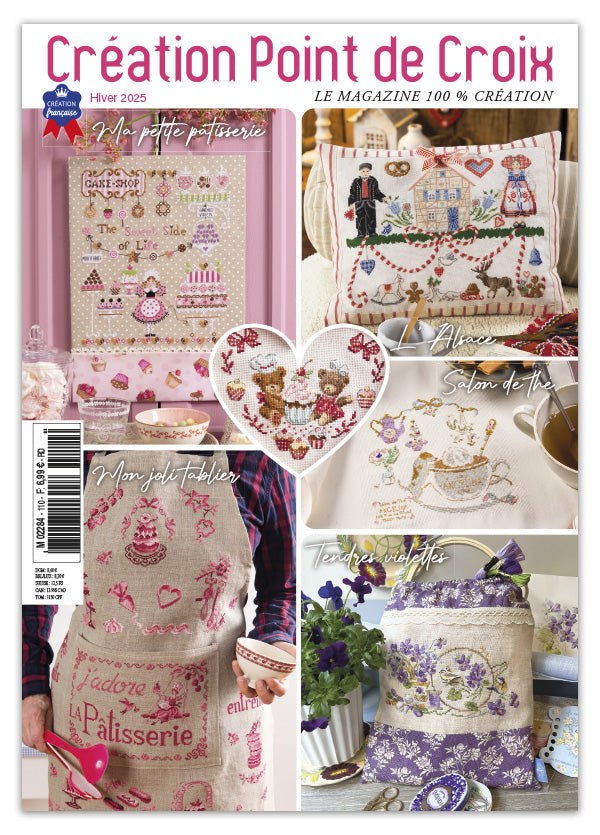 Découvrez le numéro 110 du magazine de broderie : motifs d'hiver, gourmandises, tablier, torchons et projets point de croix pour la nouvelle année 2025.