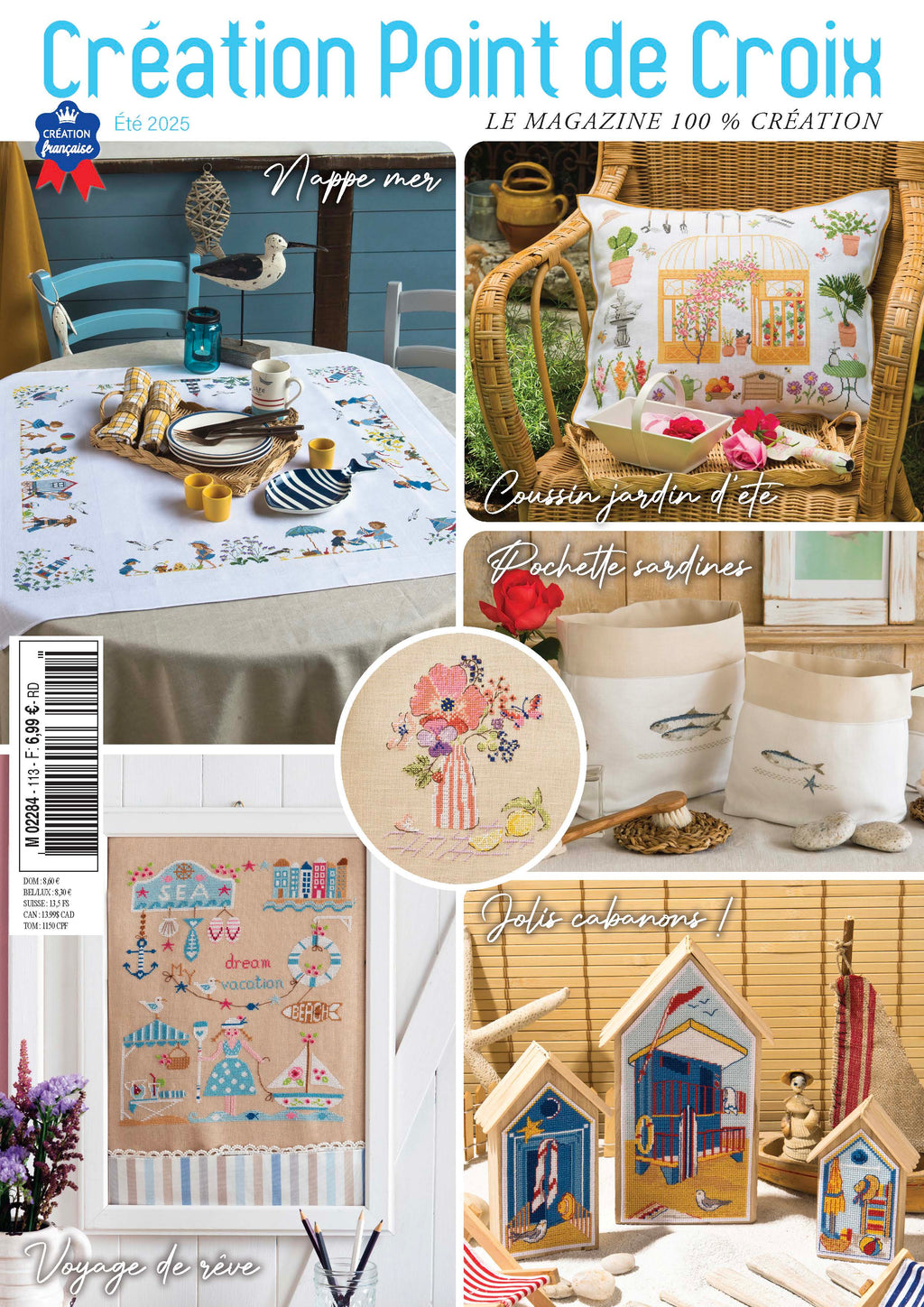 Découvrez le numéro 113 du magazine de broderie : motifs d'été, bord de mer, jardins fleuris et bijoux brodés. Projets point de croix pour la belle saison.