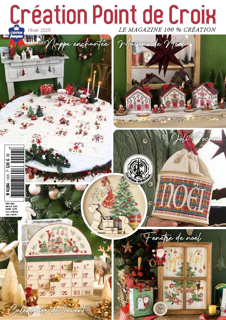 Découvrez le numéro 115 du magazine de broderie : motifs de Noël, calendriers de l'Avent, nappes et projets point de croix pour les fêtes d'hiver.
