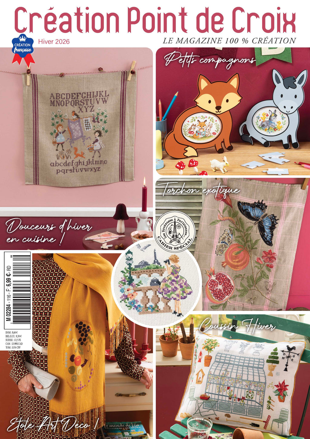 Découvrez le numéro 116 du magazine de broderie : motifs d'hiver, Noël, villages enneigés et projets point de croix pour les soirées hivernales.