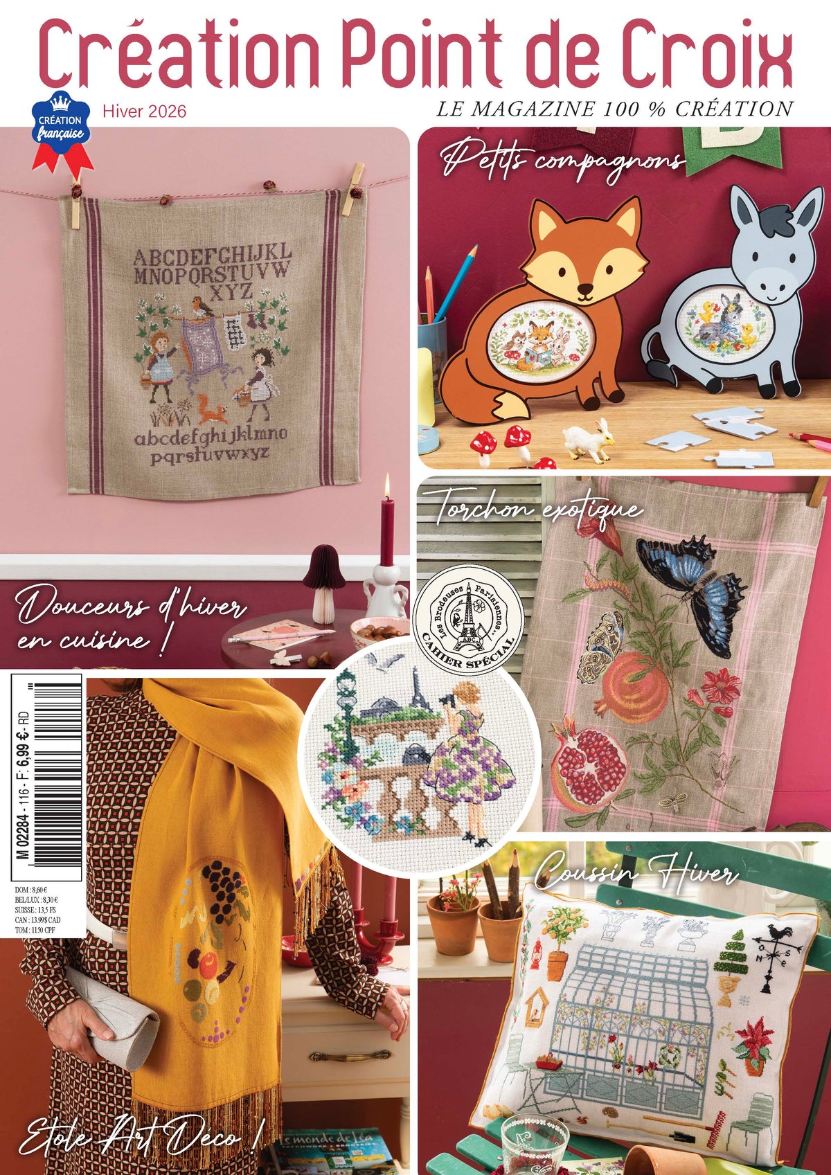 Découvrez le numéro 116 du magazine de broderie : motifs d'hiver, Noël, villages enneigés et projets point de croix pour les soirées hivernales.