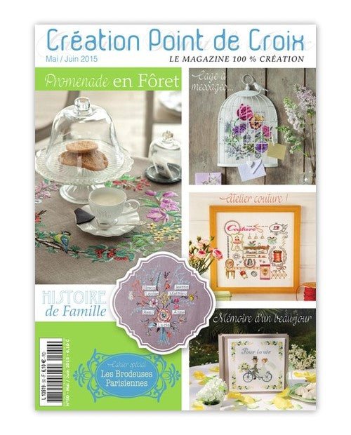Magazine Point de Croix N°50 (Mai/Juin 2015) : fleurs, oiseaux, mode parisienne années 50 et grilles couture. Grilles inédites par César Editions.