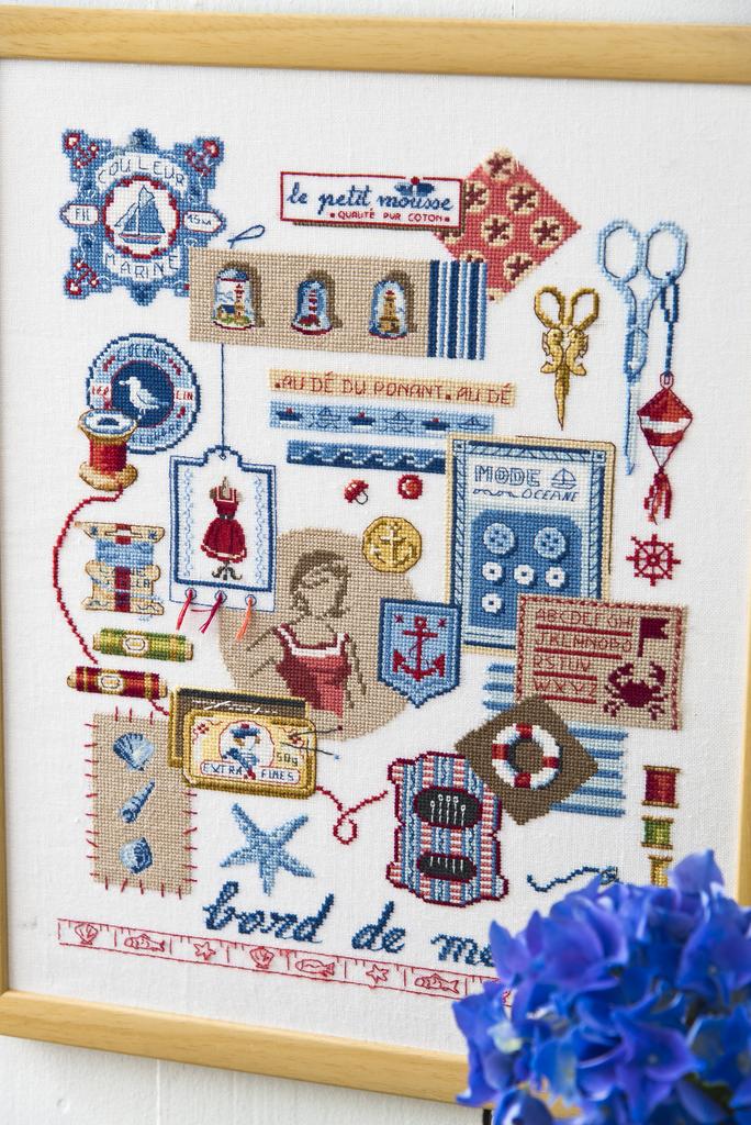 Création Point de Croix N°59 : spécial été bord de mer – nappes, trousses, carte marine et accessoires brodés. Grilles inédites Juil/Août 2016.
