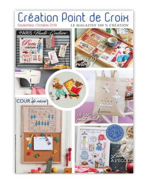 Magazine de broderie N°72 : grilles de point de croix sur le thème de la rentrée et de l’automne – sacs, torchons, champignons et accessoires scolaires. Sept/Oct 2018.