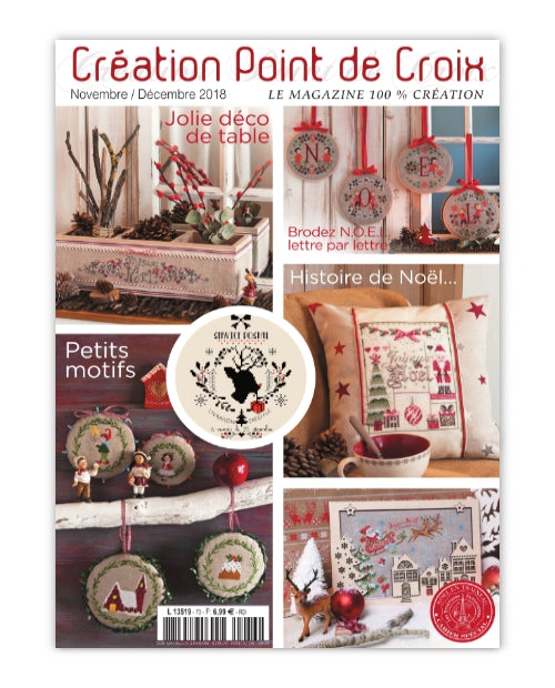 Magazine de broderie N°73 : plus de 15 grilles de point de croix inédites sur le thème de Noël et de l’hiver. Novembre/Décembre 2018.