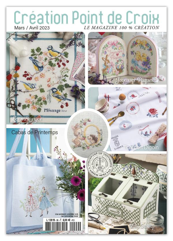 Découvrez le numéro 99 du magazine Création Point de Croix : motifs de Pâques, décorations de printemps et projets point de croix pour fêter la saison.