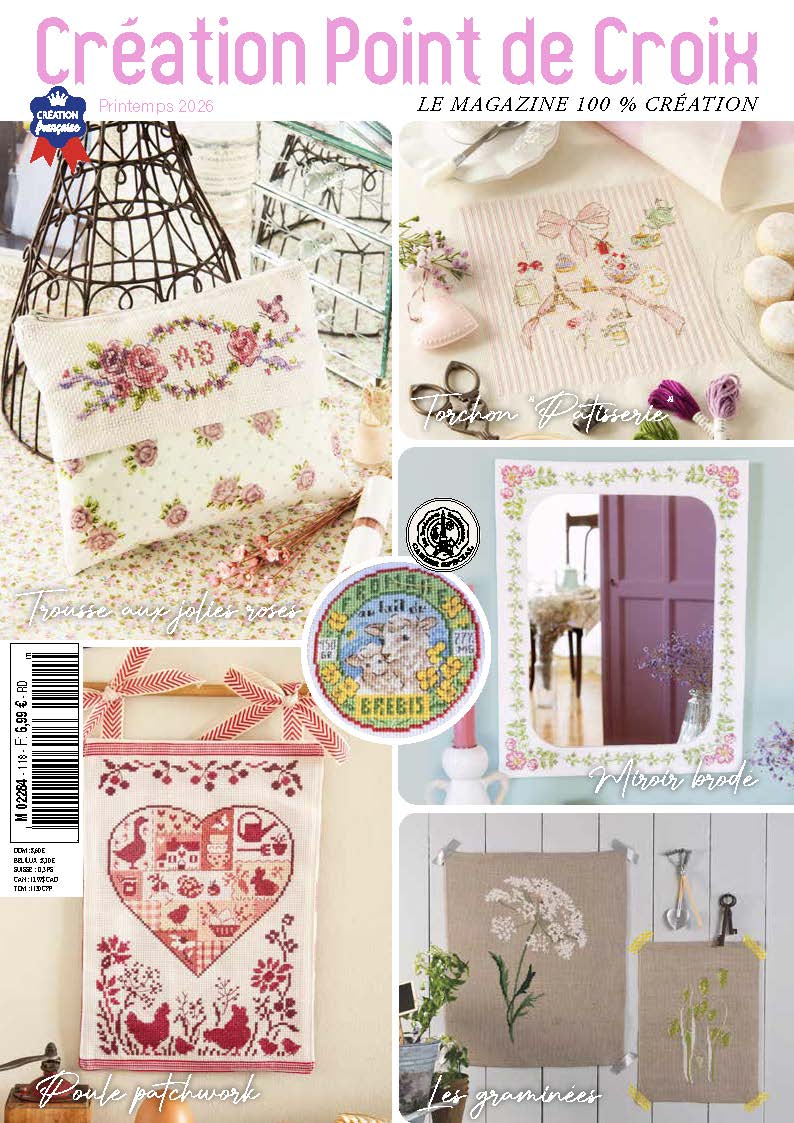 Découvrez le numéro 118 de Création Point de Croix : fleurs délicates, papillons, inspirations printanières et modèles gourmands. Aiguille en main, laissez-vous porter par la douceur du fait main.