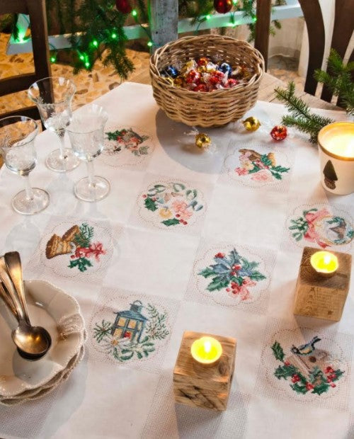 Surnappe damassé en coton crème “Noël”