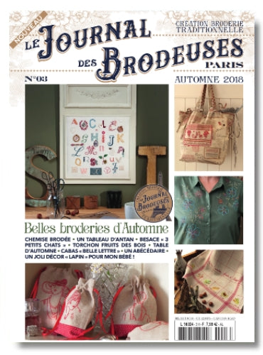 Numéro automne du Journal des Brodeuses : motifs forestières, abécédaires, pièces décoratives et broderies à offrir. Créations inédites pour brodeuses.