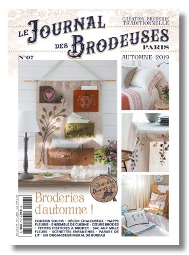 Numéro automne du Journal des Brodeuses : nappes rustiques, coussins, décors de saison. Projets de broderie chaleureux pour embellir votre intérieur.