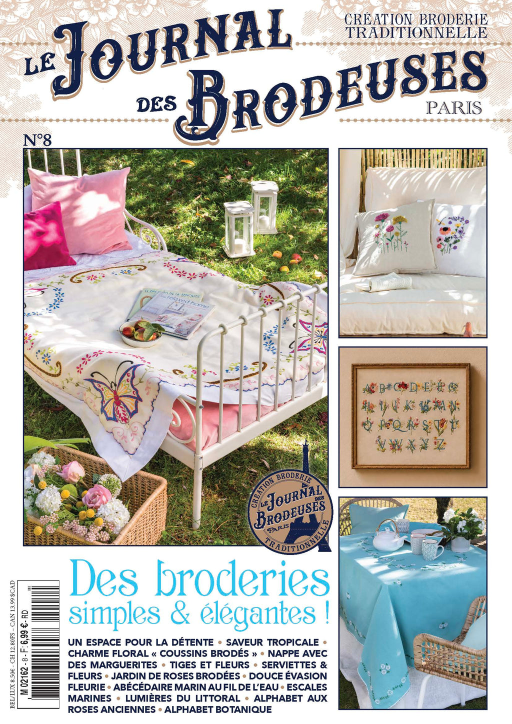 Découvrez le N°8 du Journal des Brodeuses : coussins fleuris, broderies poétiques et motifs végétaux pour embellir votre intérieur avec élégance.