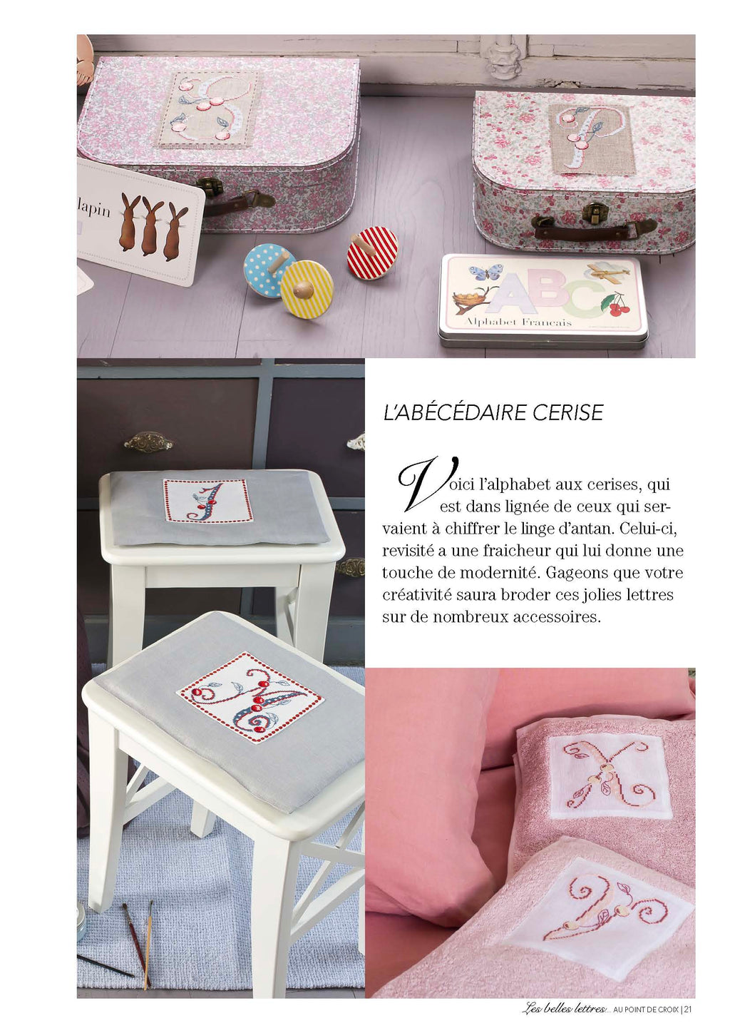 Mook point de croix : abécédaires et belles lettres à broder, du classique au fantaisiste — oiseaux, papillons, lettrines et motifs rétro pour tous niveaux.