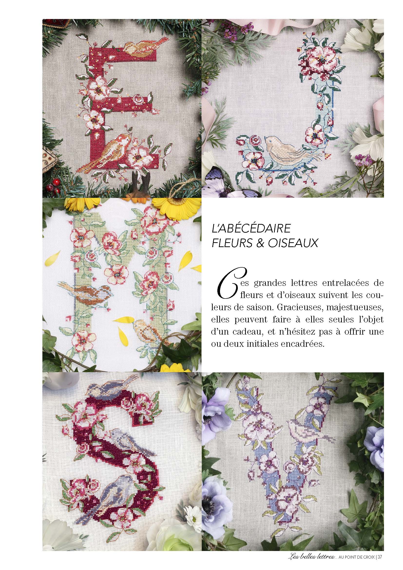 Mook point de croix : abécédaires et belles lettres à broder, du classique au fantaisiste — oiseaux, papillons, lettrines et motifs rétro pour tous niveaux.