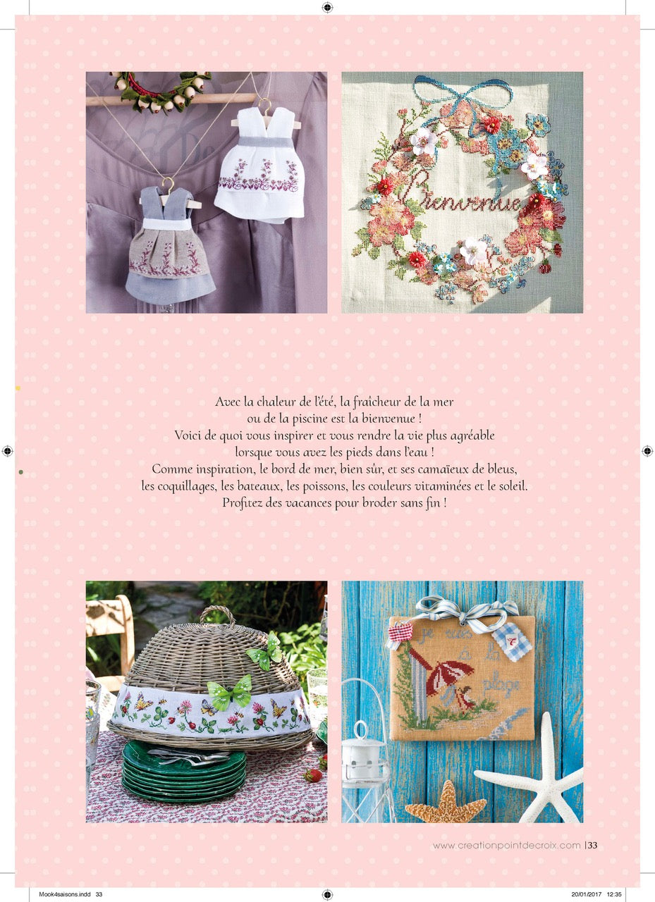 Mook point de croix : une quarantaine de motifs broderie inspirés des quatre saisons — printemps, été, automne et hiver — pour célébrer le charme du temps qui passe.