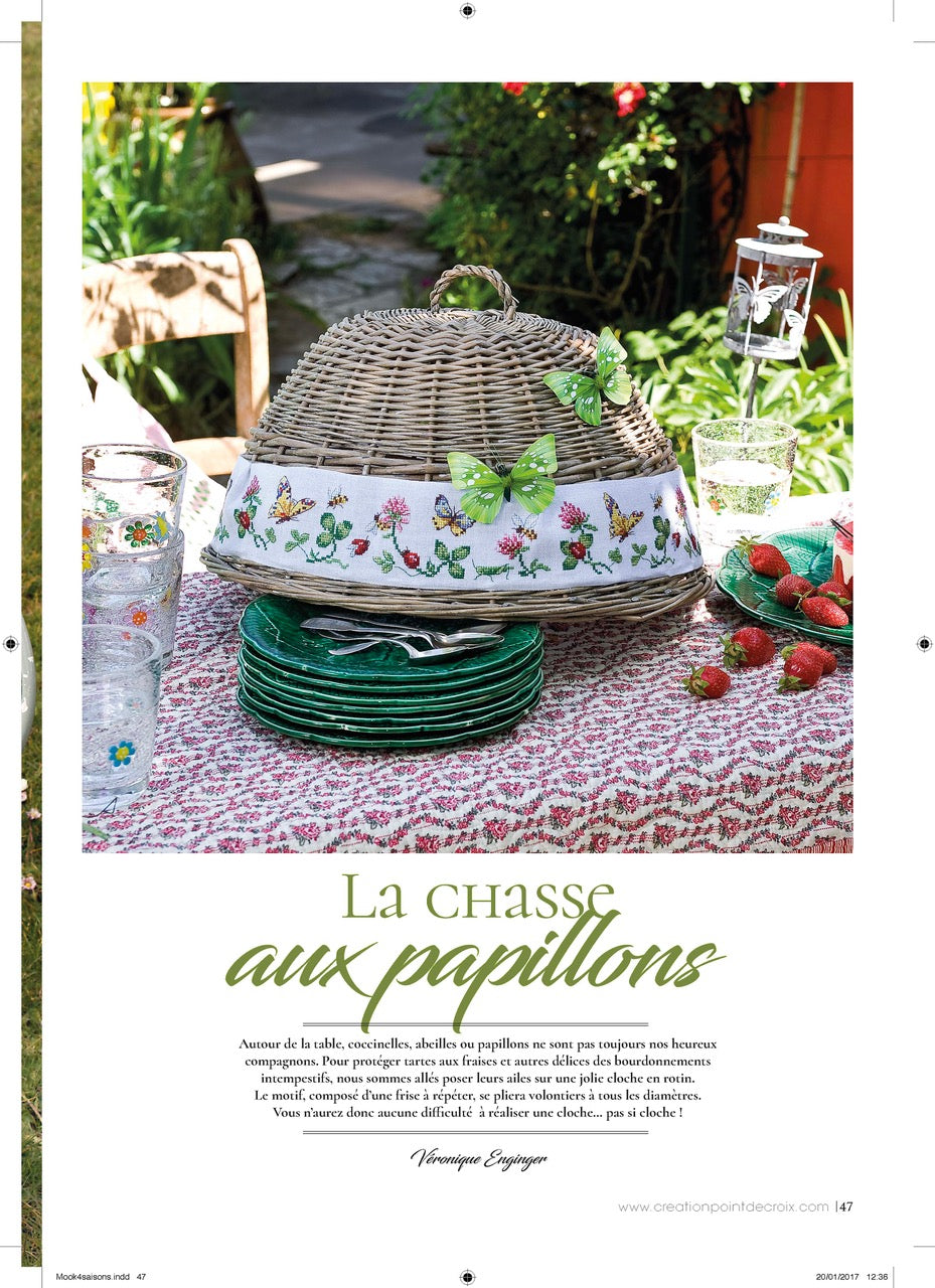 Mook point de croix : une quarantaine de motifs broderie inspirés des quatre saisons — printemps, été, automne et hiver — pour célébrer le charme du temps qui passe.