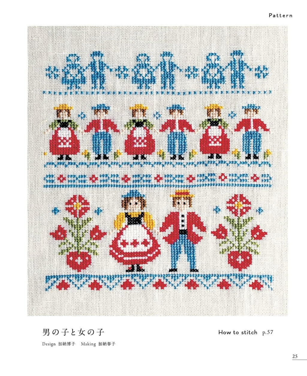Plus de 80 pages de modèles au point de croix inspirés du folklore mondial : animaux, fleurs, motifs géométriques. Références DMC incluses. En japonais.