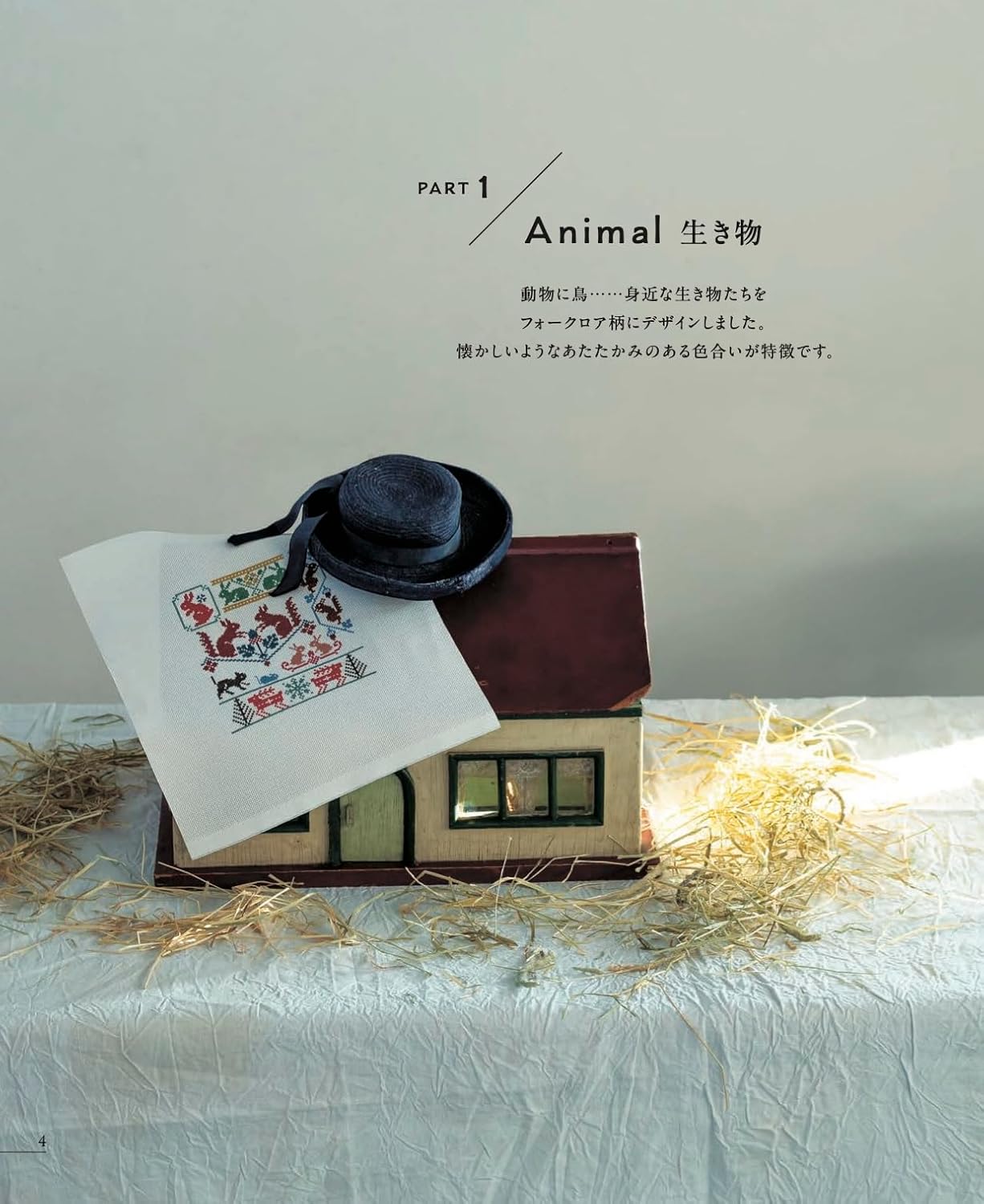 Plus de 80 pages de modèles au point de croix inspirés du folklore mondial : animaux, fleurs, motifs géométriques. Références DMC incluses. En japonais.